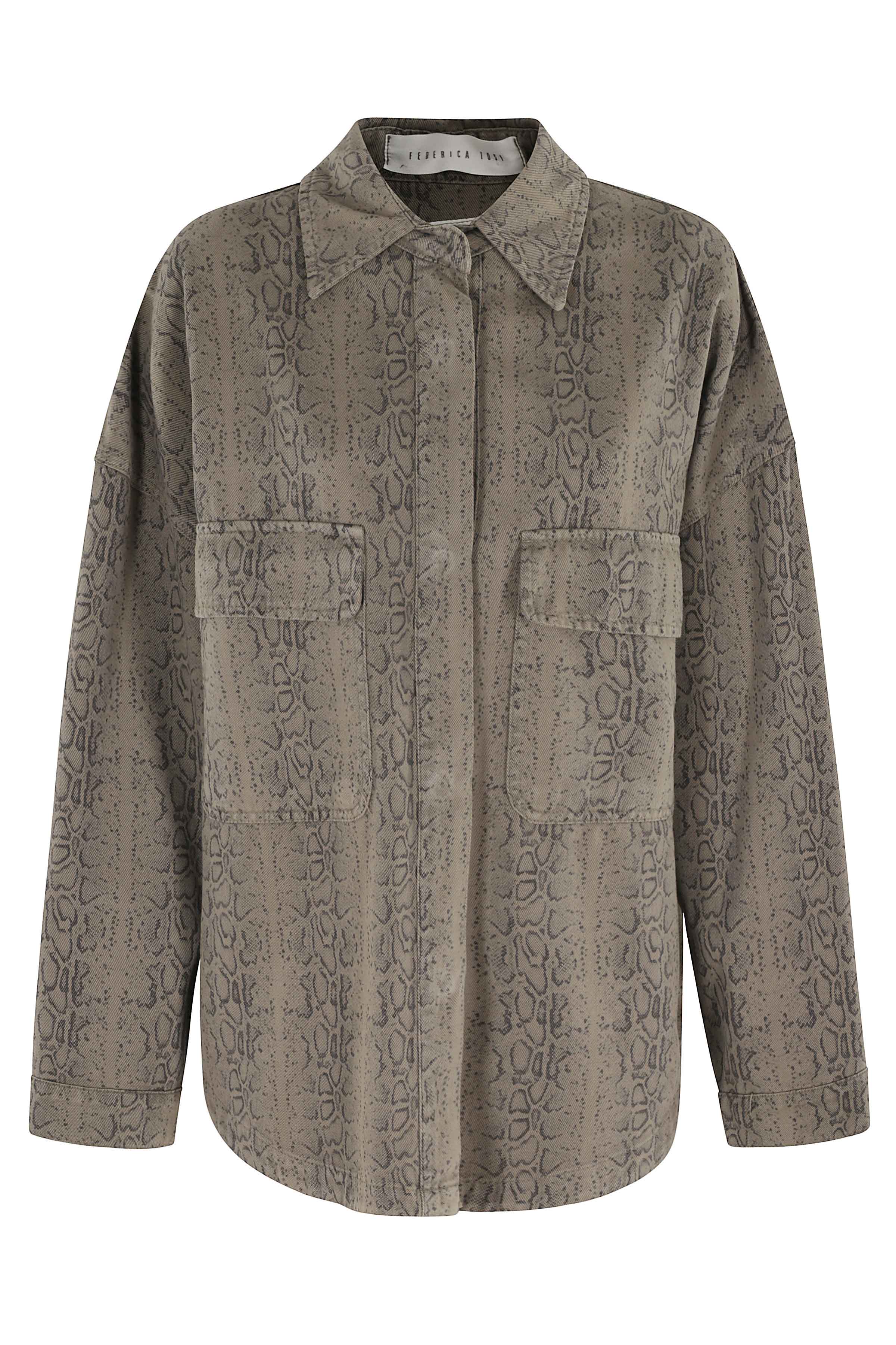 Giacca Camicia Denim Pitonato Green Cotone