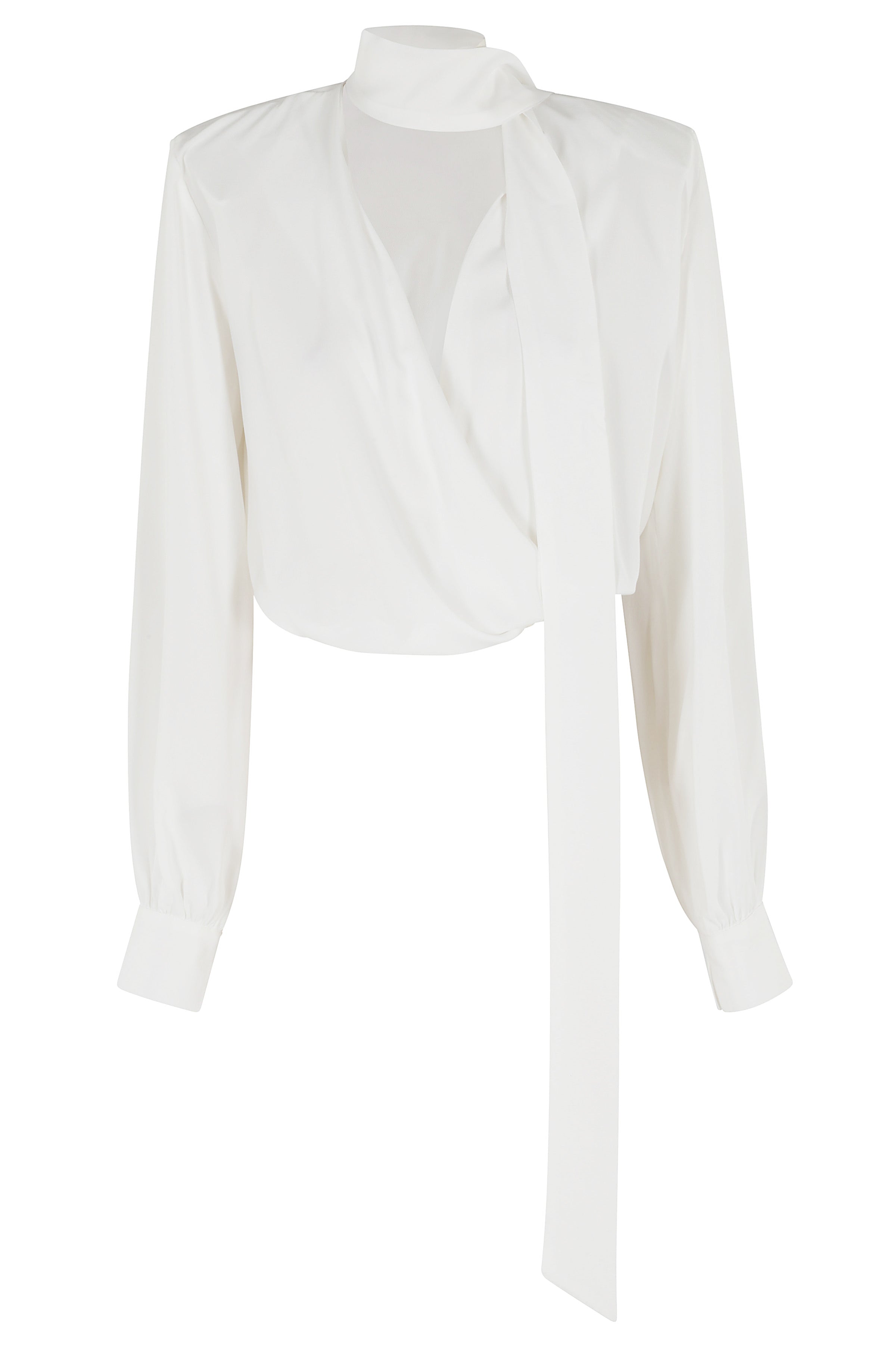 Blusa Incrociata Con Sciarpina Crepe De Chine White Acetato Seta Camicia