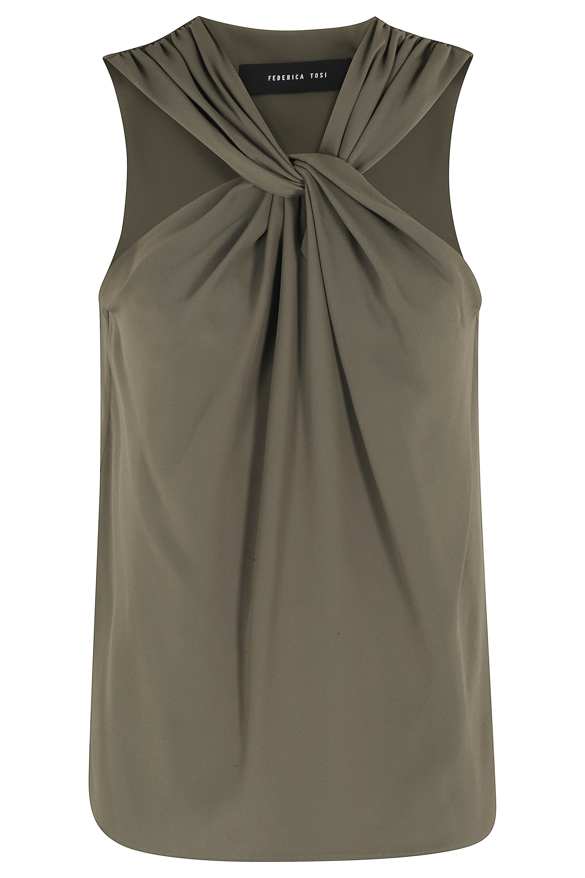 Top Con Nodo Incrociato Crepe De Chine Green Acetato Seta