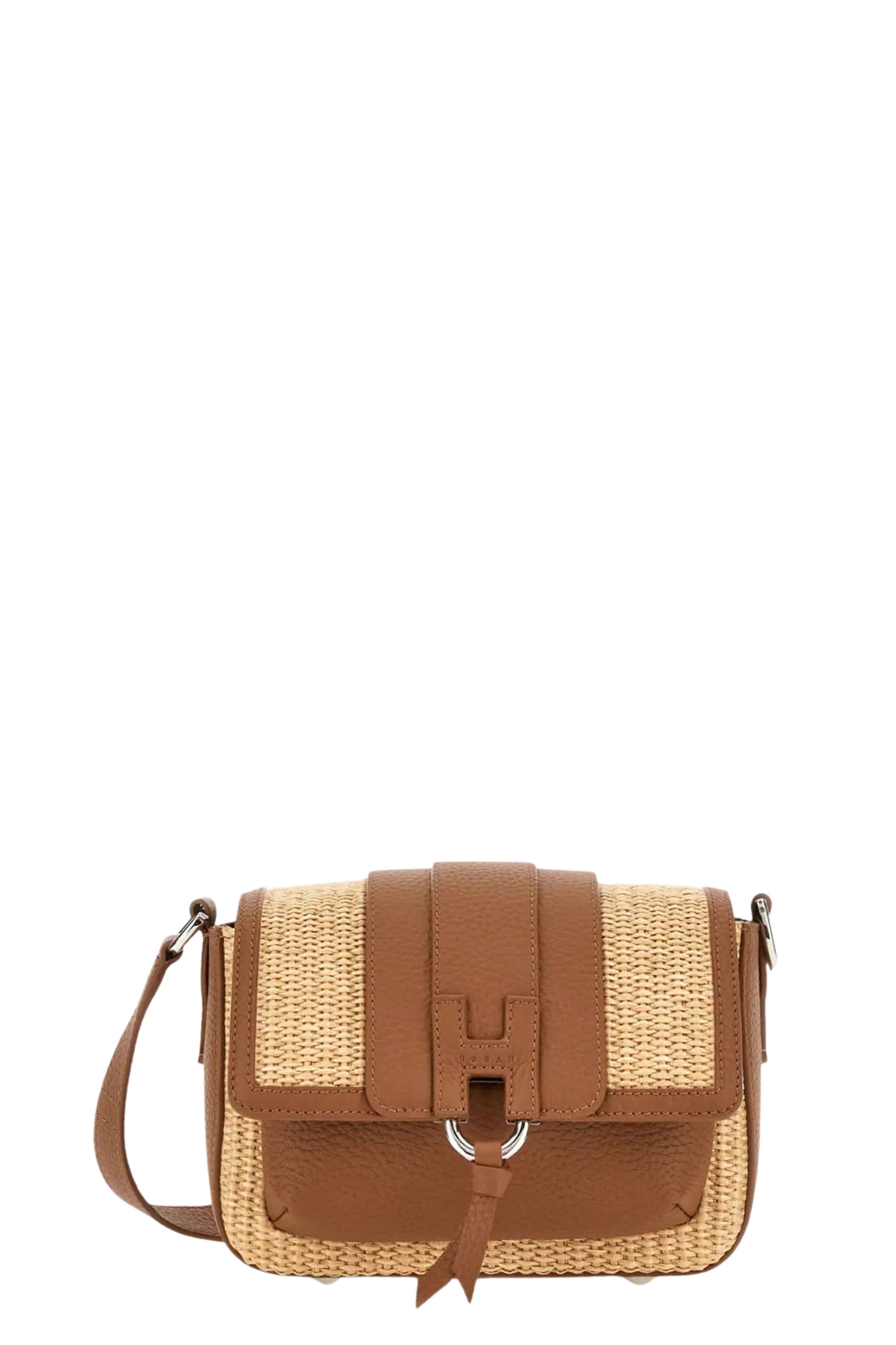 Flap Bag Raffia Brown Calf Leather Borsa
