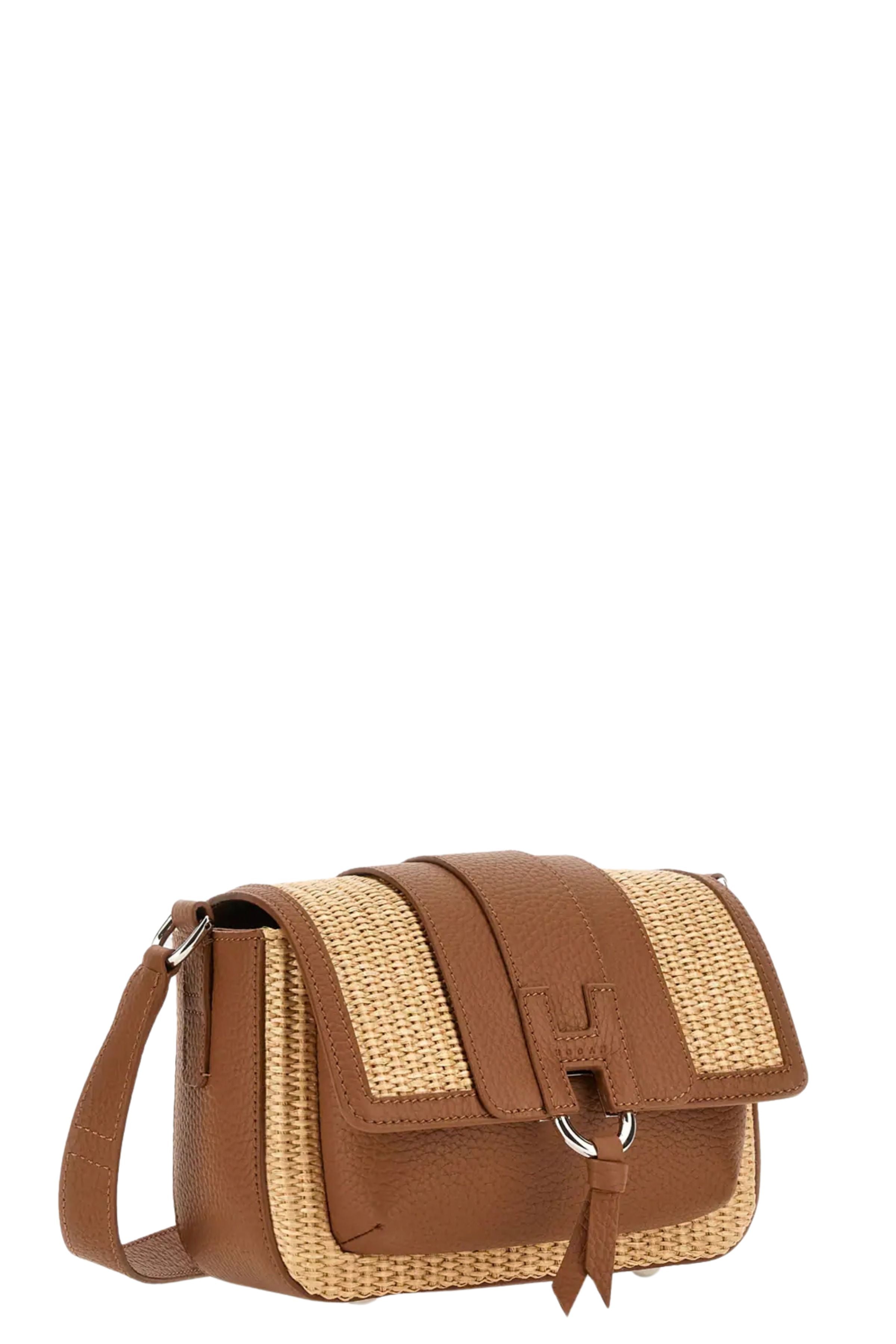 Flap Bag Raffia Brown Calf Leather Borsa