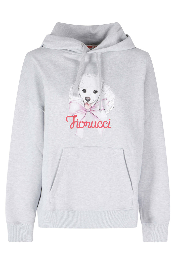 Poodle Logo Print Relaxed Hoodie Grey Cotone Felpa