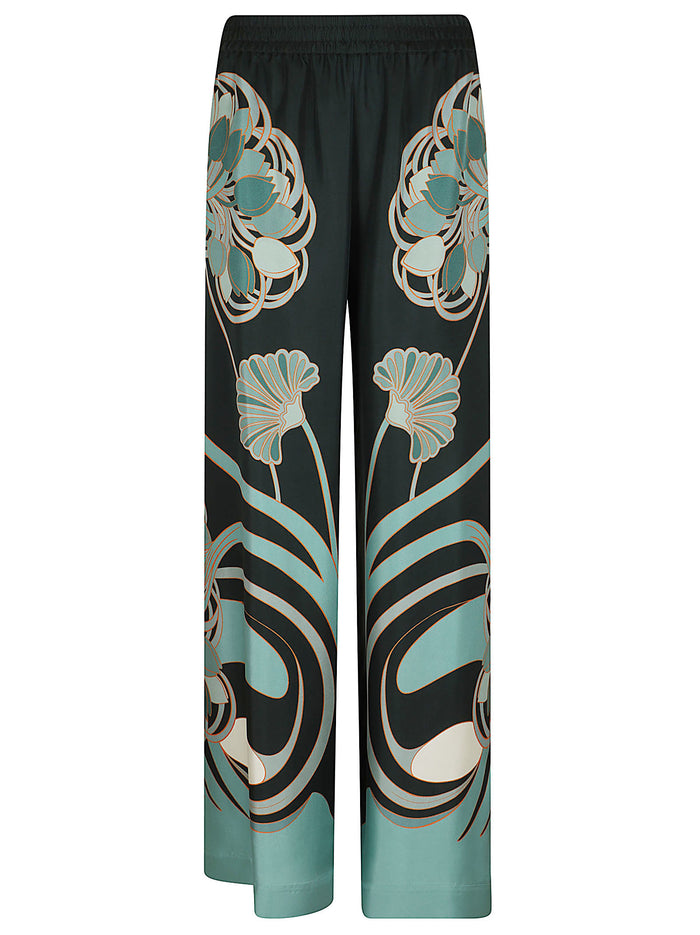 Palazzo Pants Green Silk Pantaloni