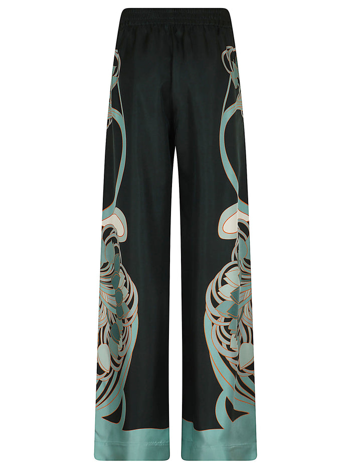 Palazzo Pants Green Silk Pantaloni