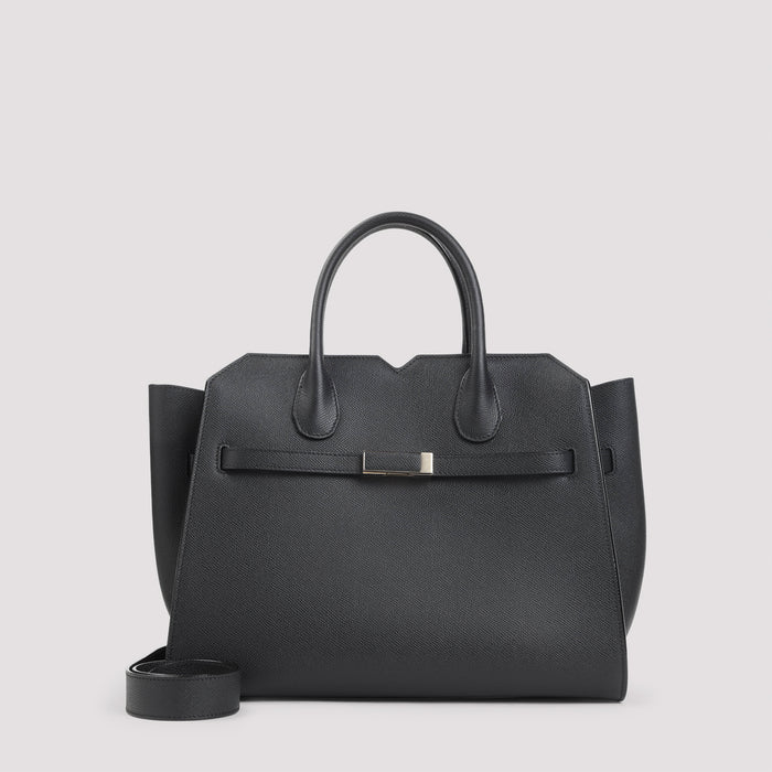 Milano Media Shoulder Bag Black Calf Leather