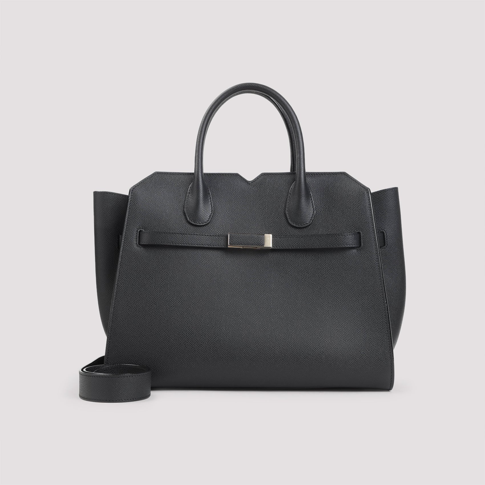 Milano Media Shoulder Bag Black Calf Leather