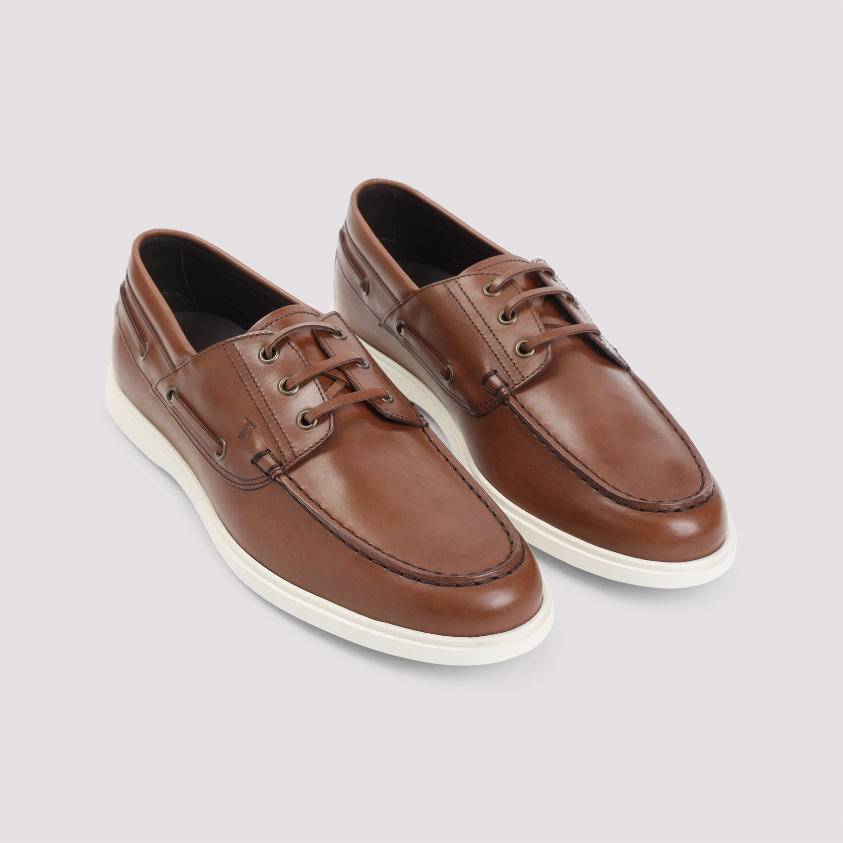 Boat Loafer Brown Leather Rubber Shoe