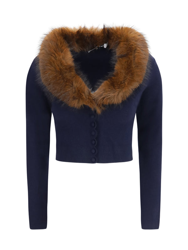 Knit And Faux Fur Cardigan Navy