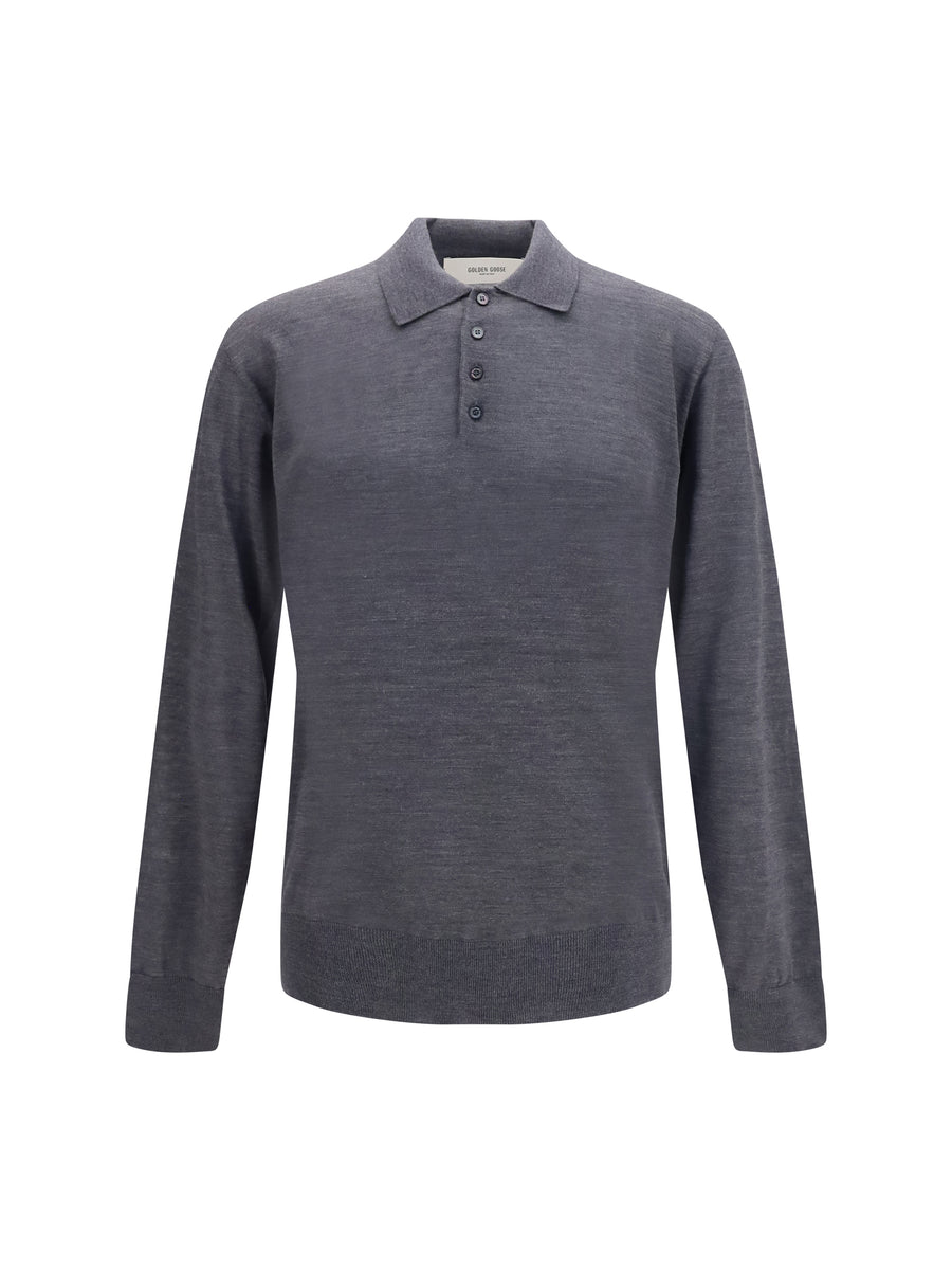 Virgin Wool Polo Shirt Anthracite Fleece Ovis Aries Knitwear