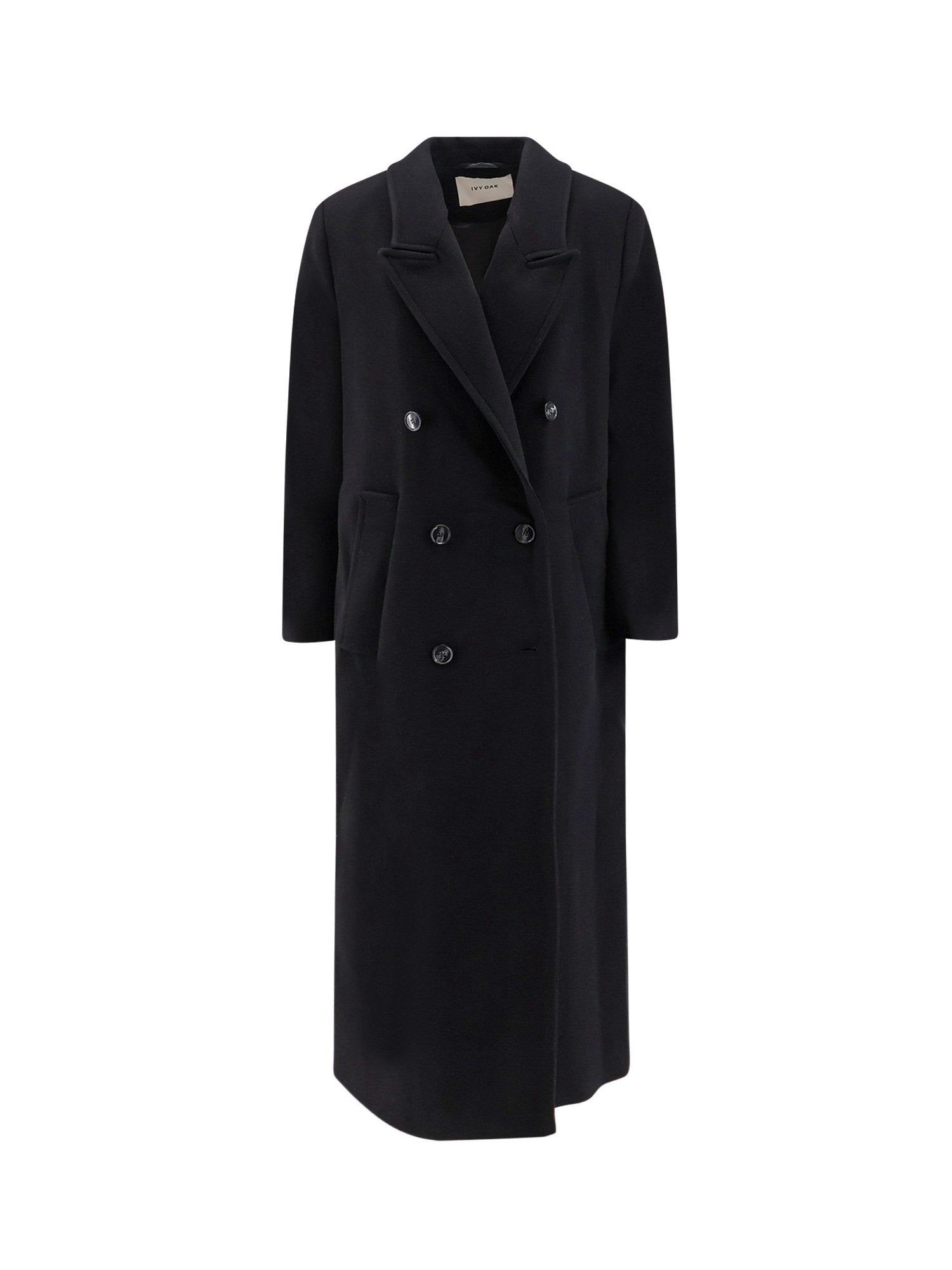 IVY OAK Coats Black Lana Vergine Poliammide