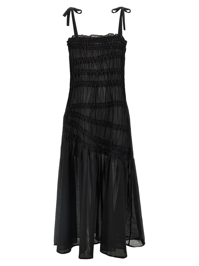 Shoulder Tie dress Black Cotton