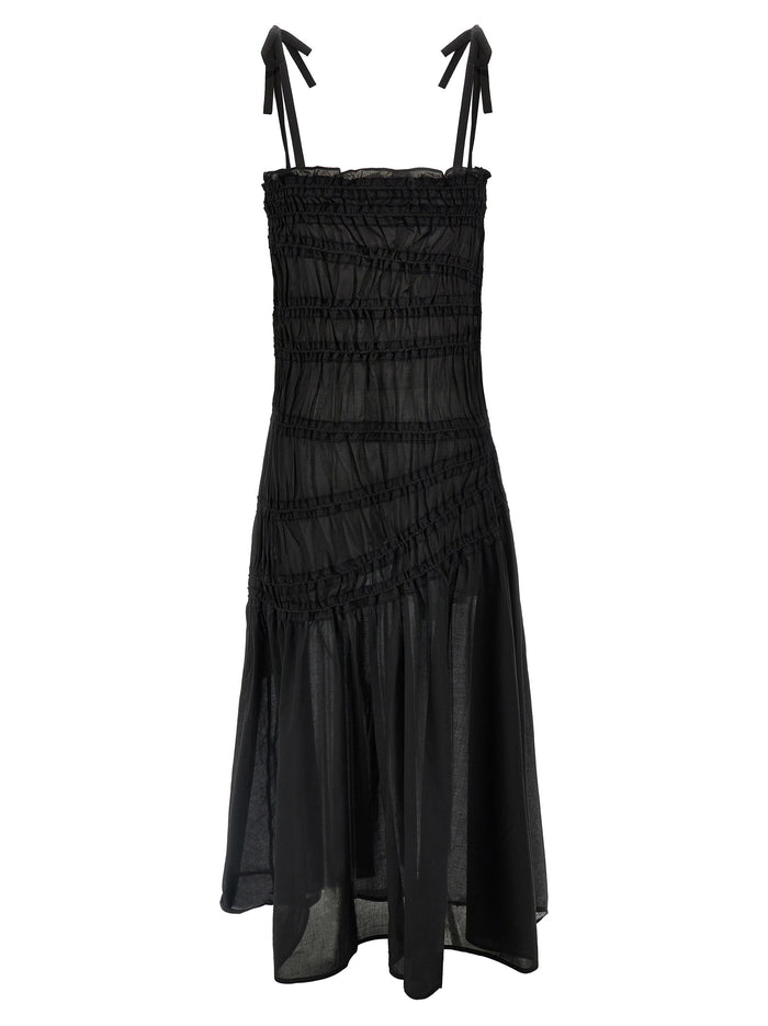 Shoulder Tie dress Black Cotton