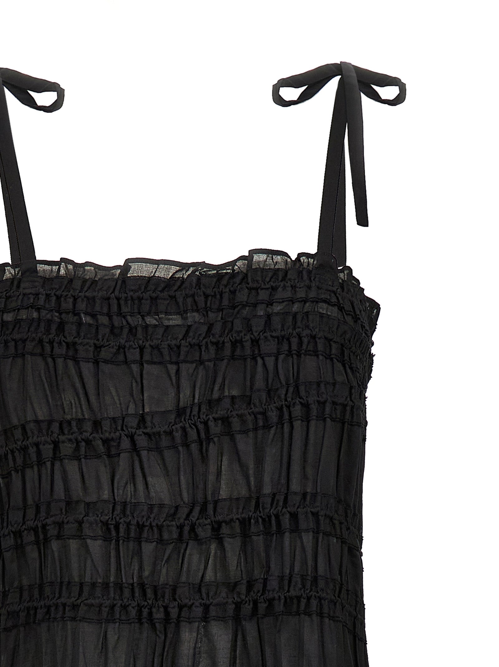 Shoulder Tie dress Black Cotton