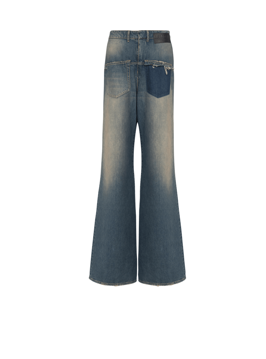 Balmain Mens Light Blue Wide-Leg Denim Trousers