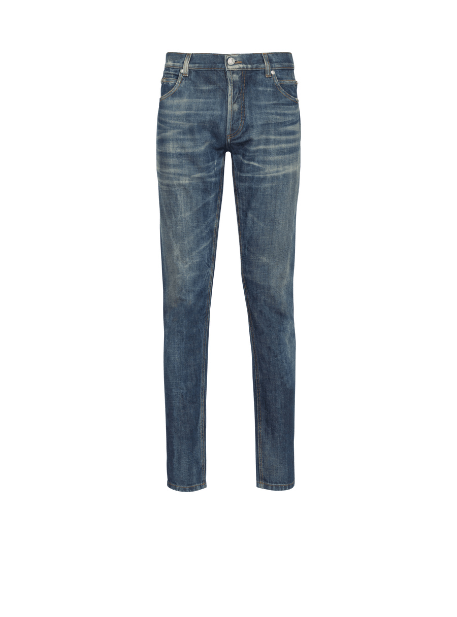 Balmain Mens Blue Stonewash Slim Jeans Clothing