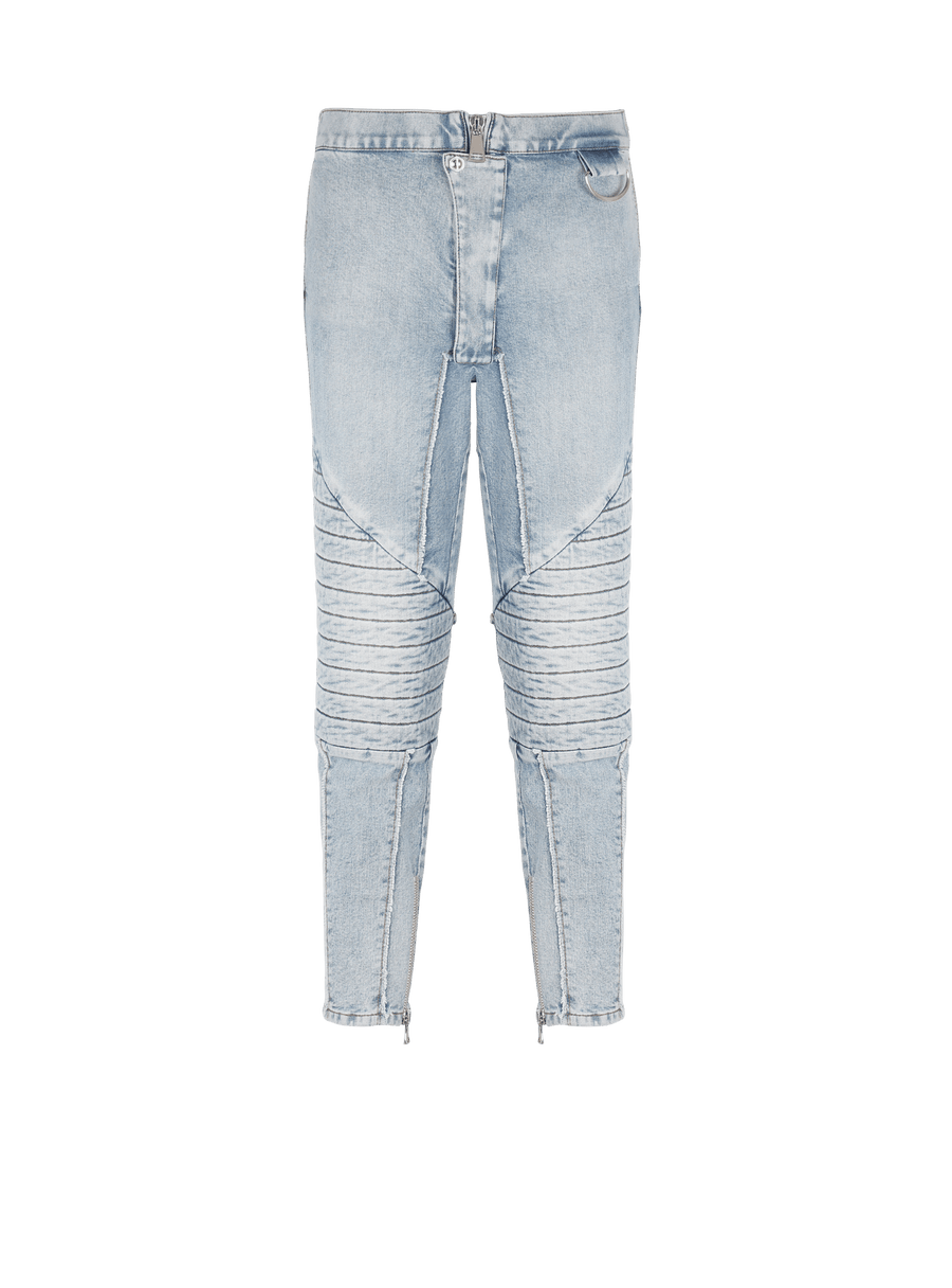 Balmain Mens Light Blue Denim Slim Trousers