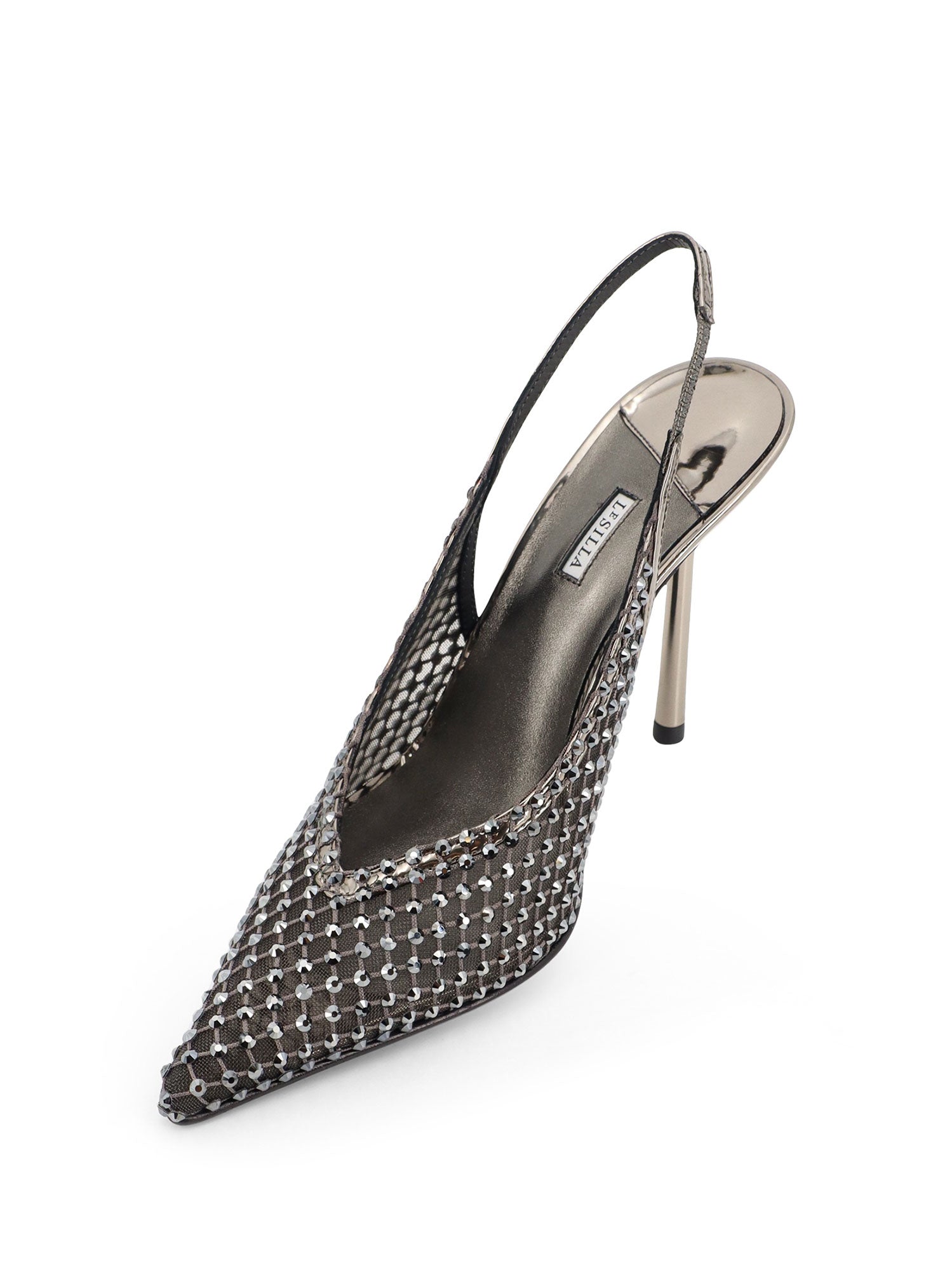 Le Silla With Heel Peltro Pelle/mesh/cristalli