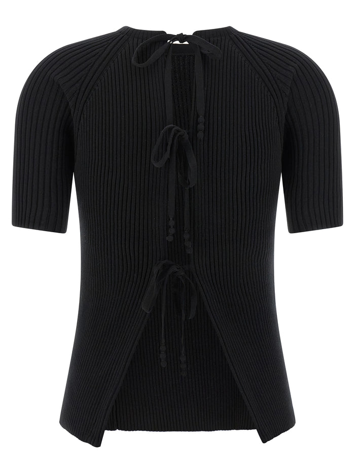 Back closure sweater Black Cotton Polyamide Elastane Sweater, Cardigans