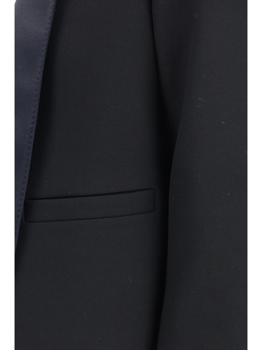 Cropped Single-Breasted Jacket Black-Deep Blue Navy Black/deep Wool