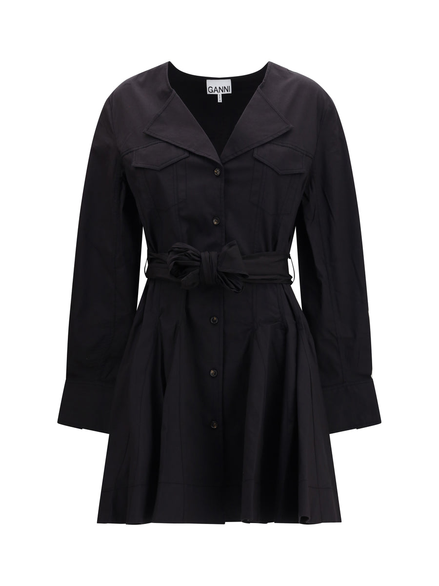 Ganni 97% Cotton shirt dress in black