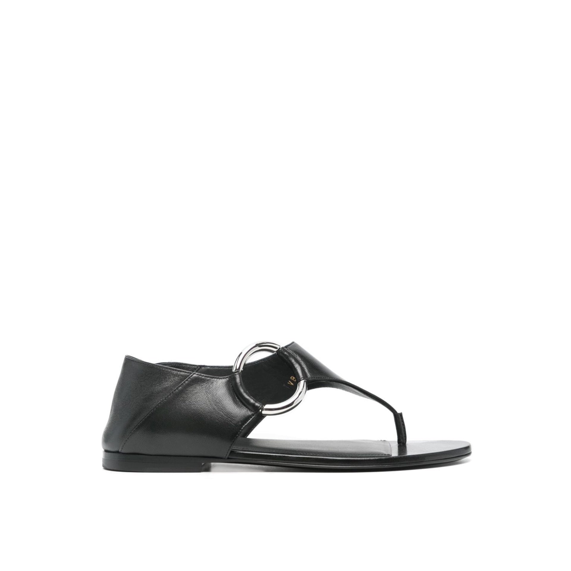 Ring Leather Flat Sandals Black Calf