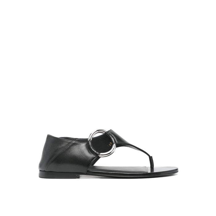 Ring Leather Flat Sandals Black Calf