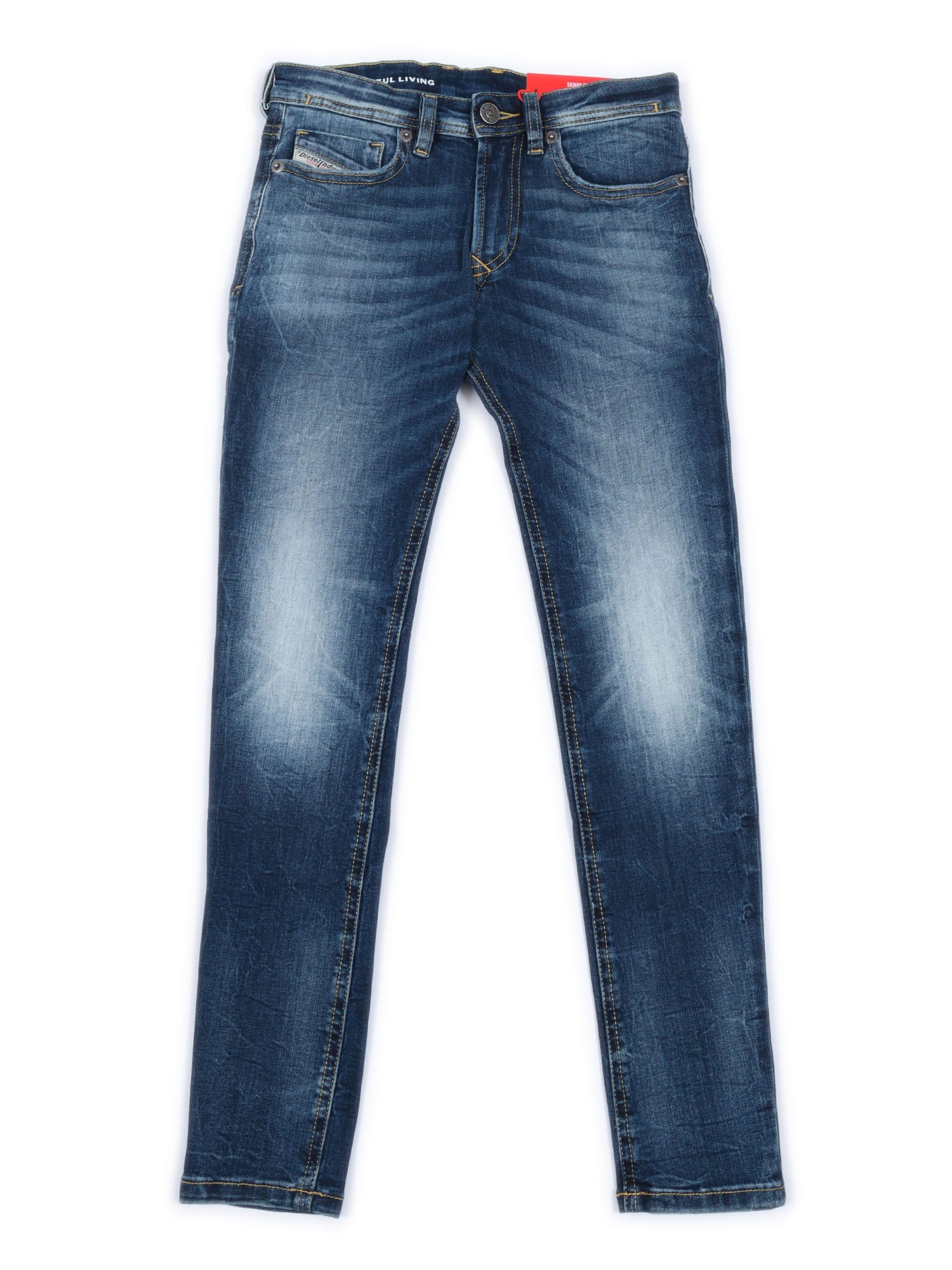 5 Pockets Blue Cotton Polyester Elastane Jean