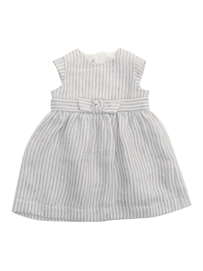 SHORT SLEEVED DRESS Grey Linen Fabric 2 Cotton