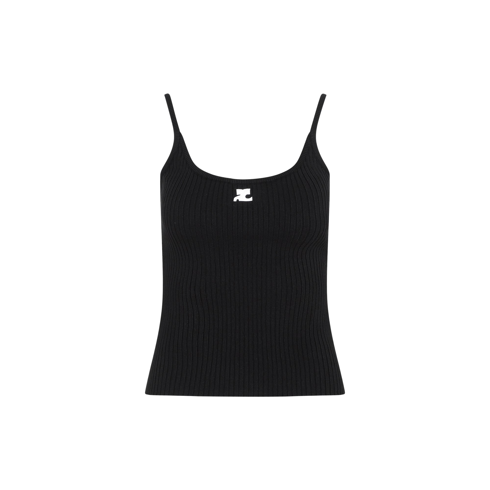 Rib Knit Tank Top Black Viscose Polyester Tshirt