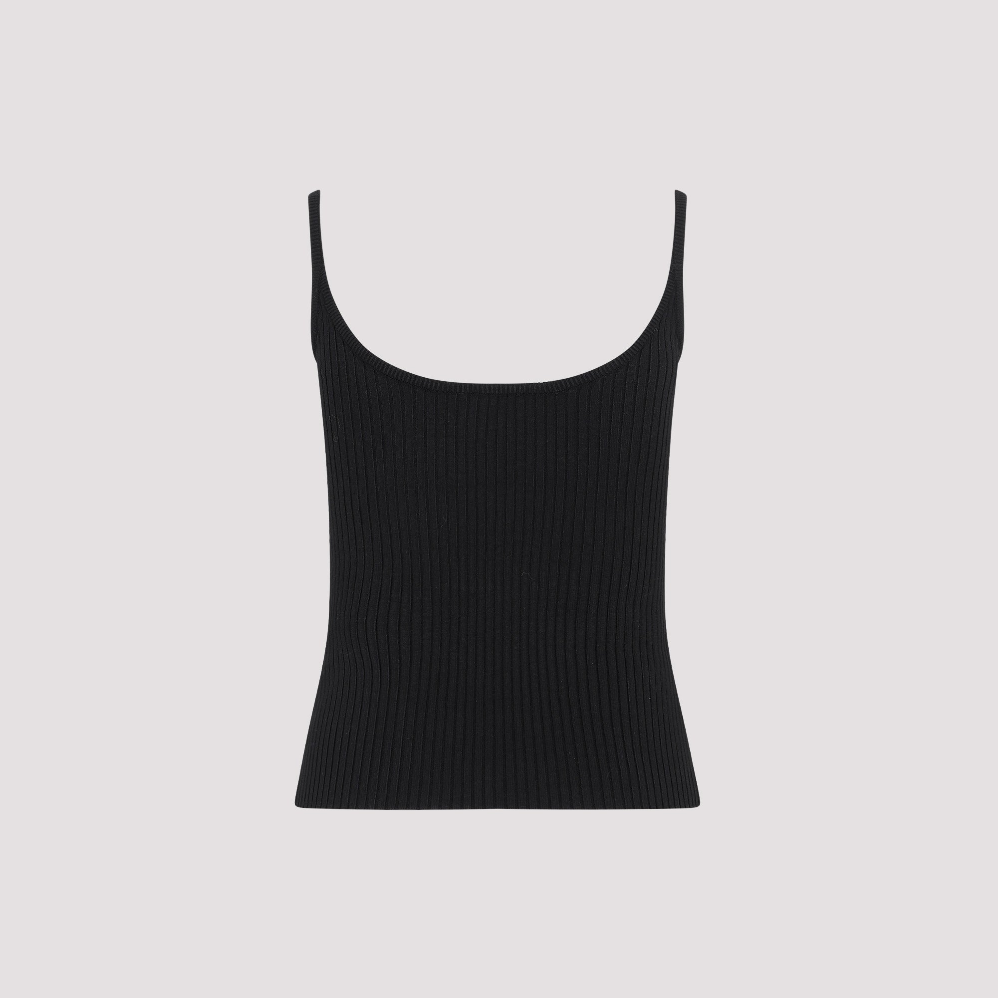 Rib Knit Tank Top Black Viscose Polyester Tshirt