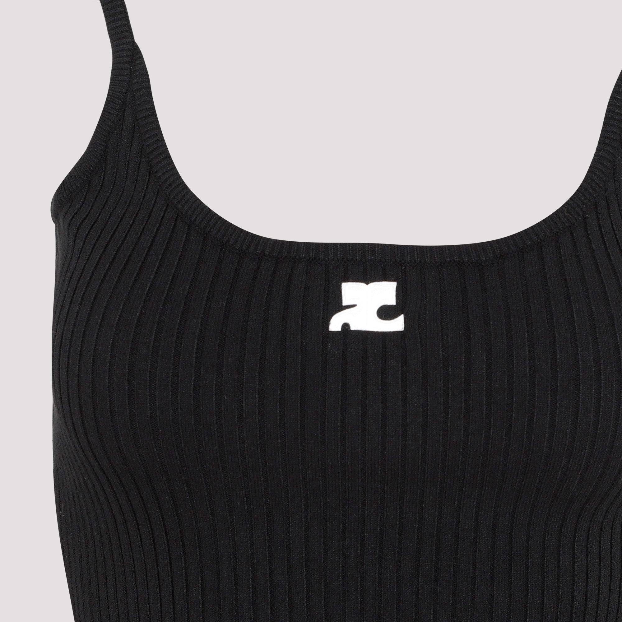 Rib Knit Tank Top Black Viscose Polyester Tshirt