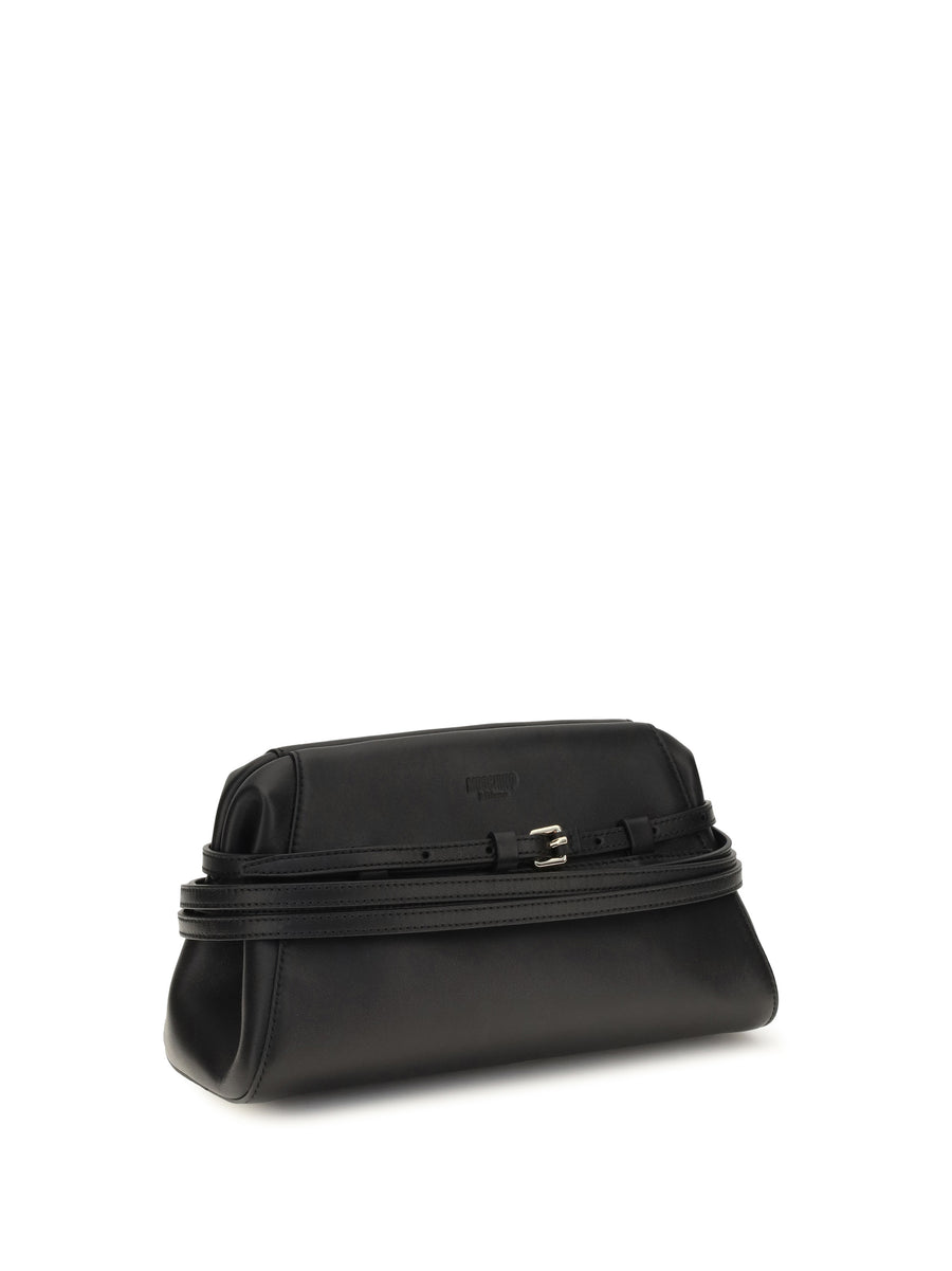 Clutch With Belt Detail Black Goatskin (hircus Goatskin) Shoulder Bags