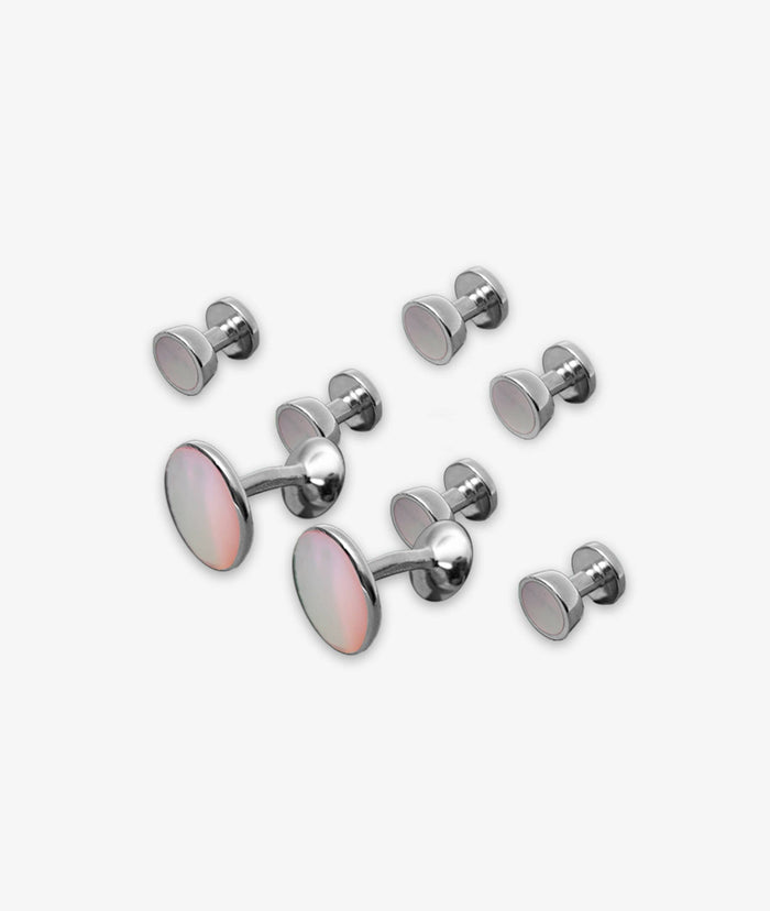 Silver And Mother Of Pearl Tuxedo Set Neutral Jewelry