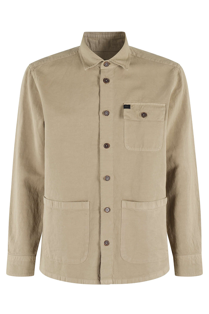 Camicia Over Tasconata Brown Lino Cotone