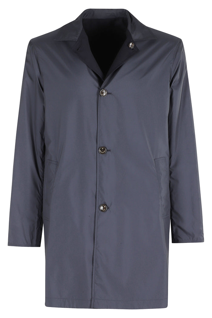 Impermeabile Reversibile Lana Merino Nylon Blue Vergine Cappotto
