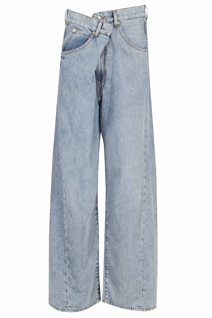Ines Fold Over Tencel Denim Blue Cotton Jean