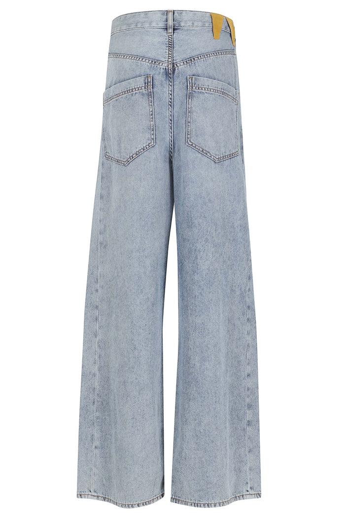 Ines Fold Over Tencel Denim Blue Cotton Jean