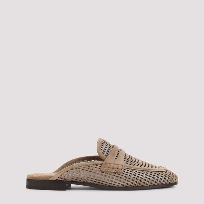 Suede Leather Mules Nude & Neutrals Mesh Shoe