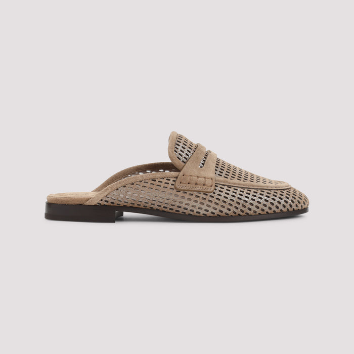 Suede Leather Mules Nude & Neutrals Mesh Shoe