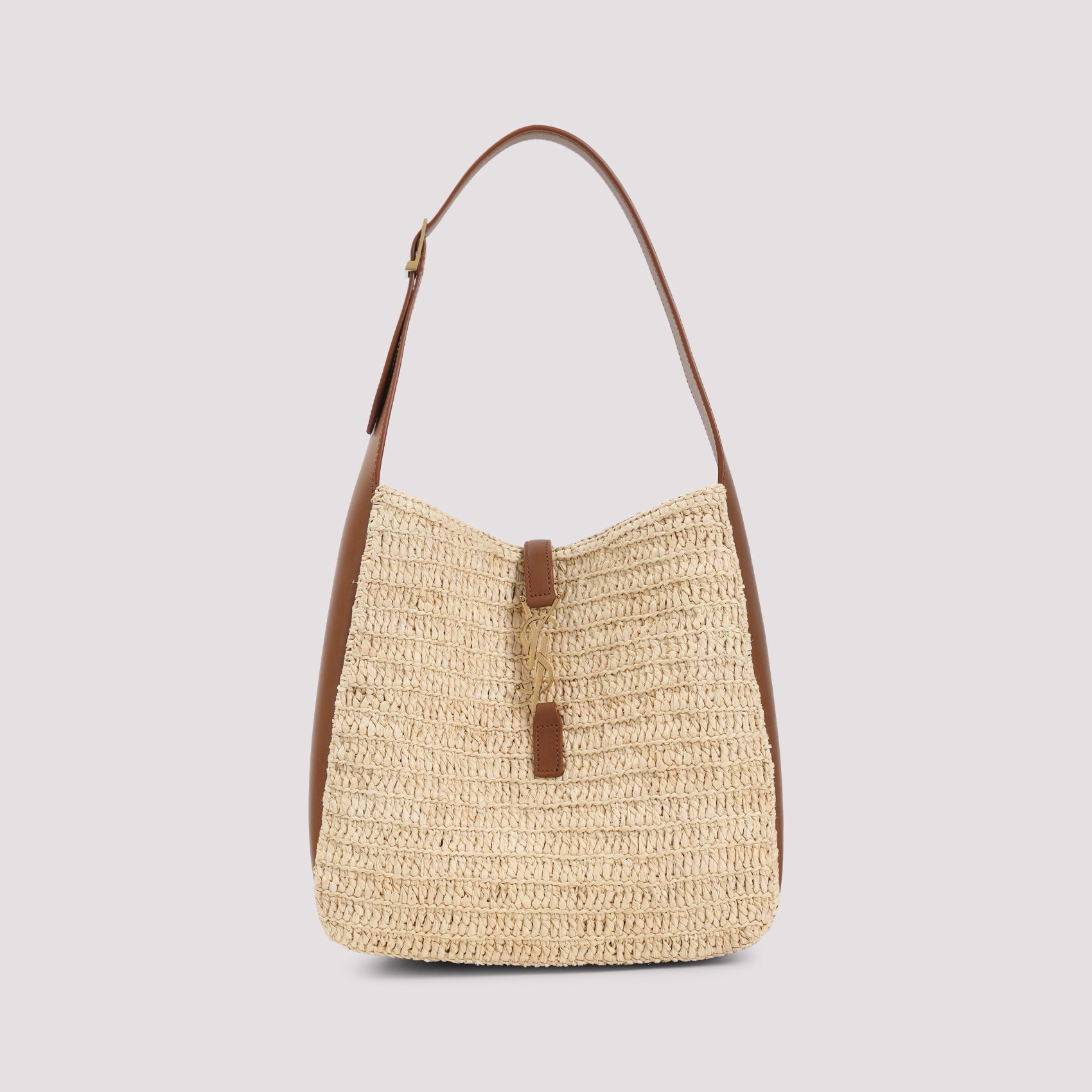 Le 5a7 Handbag Brown Raffia Calf Leather Bag