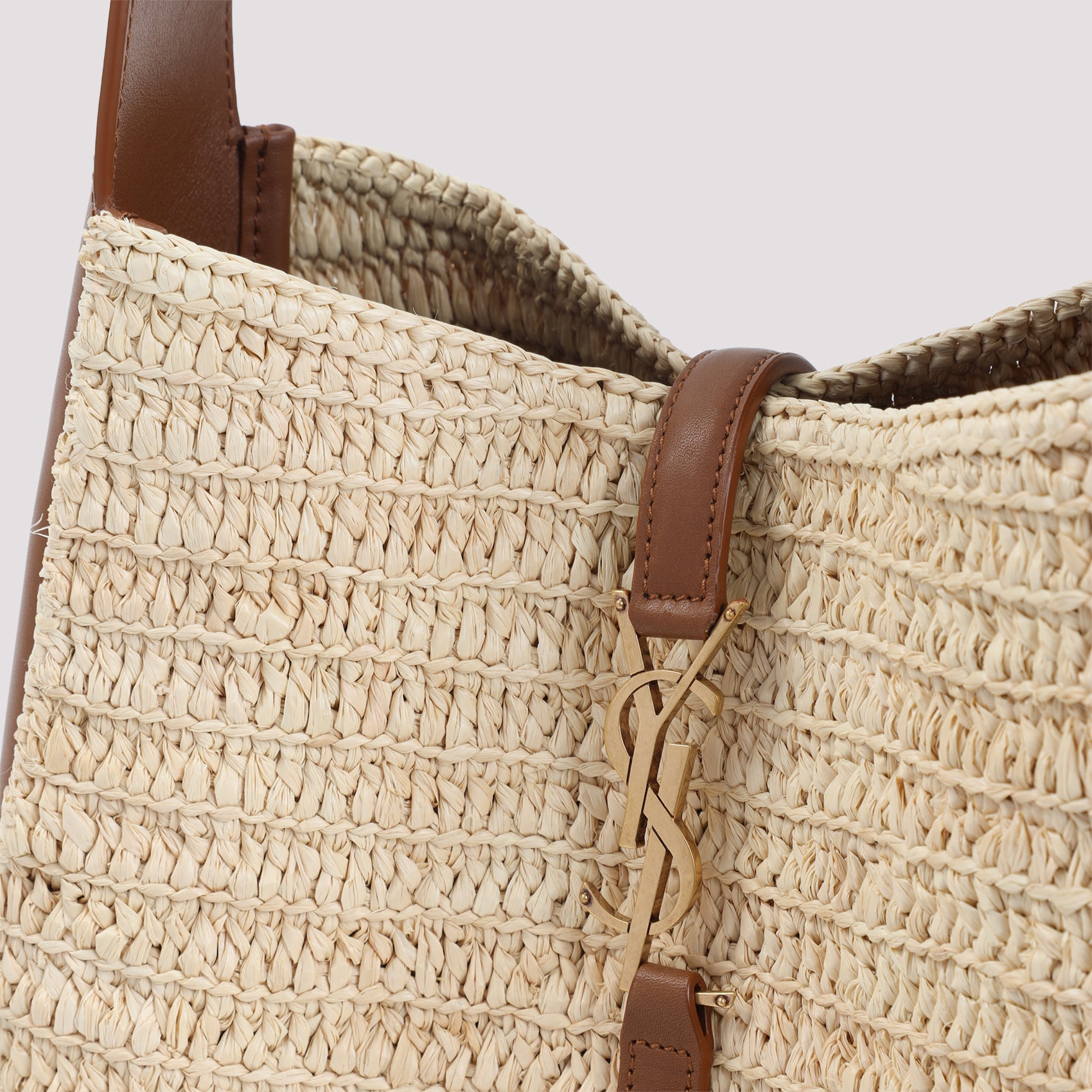 Le 5a7 Handbag Brown Raffia Calf Leather Bag