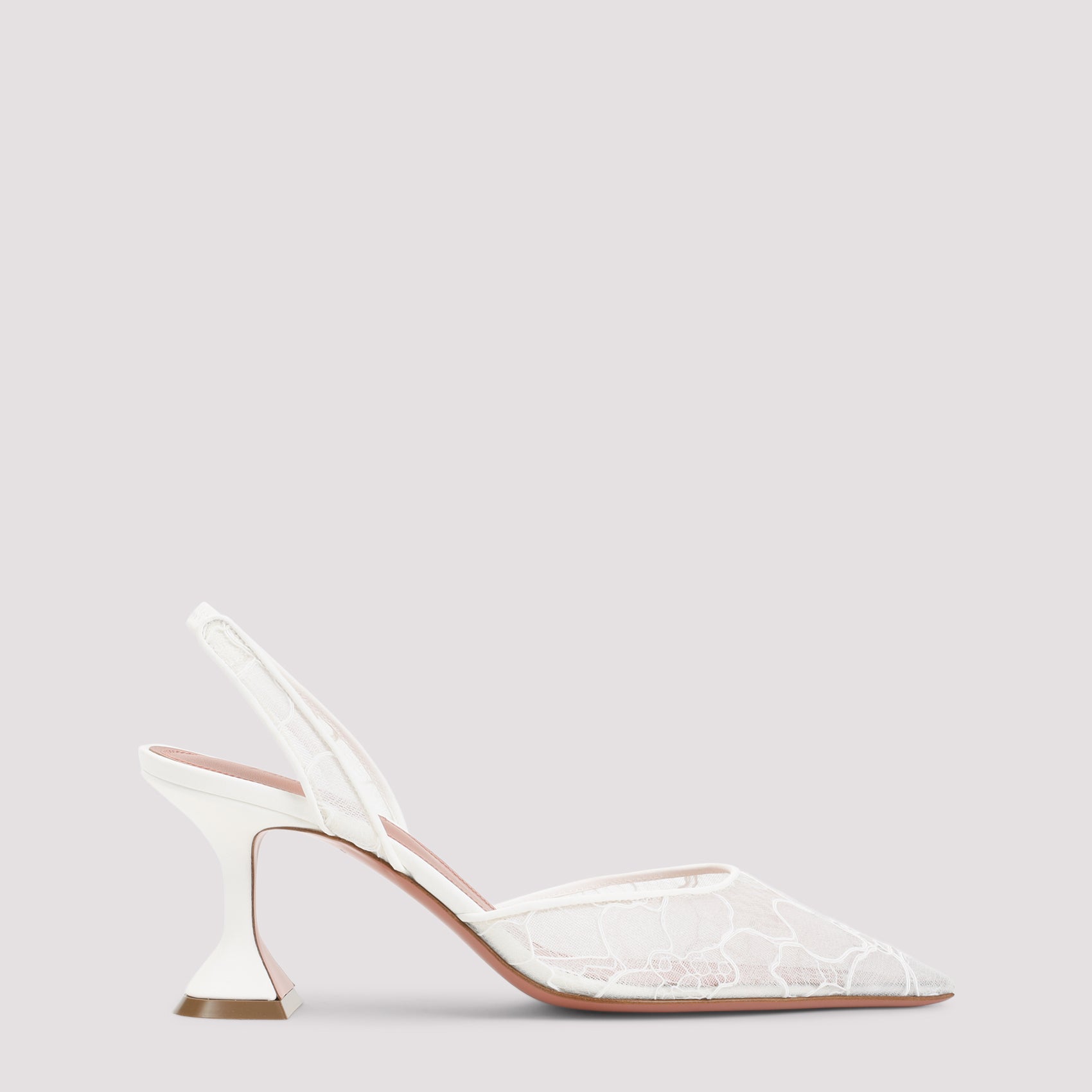 Holli Lace 70 Sling Mules White Leather Mesh