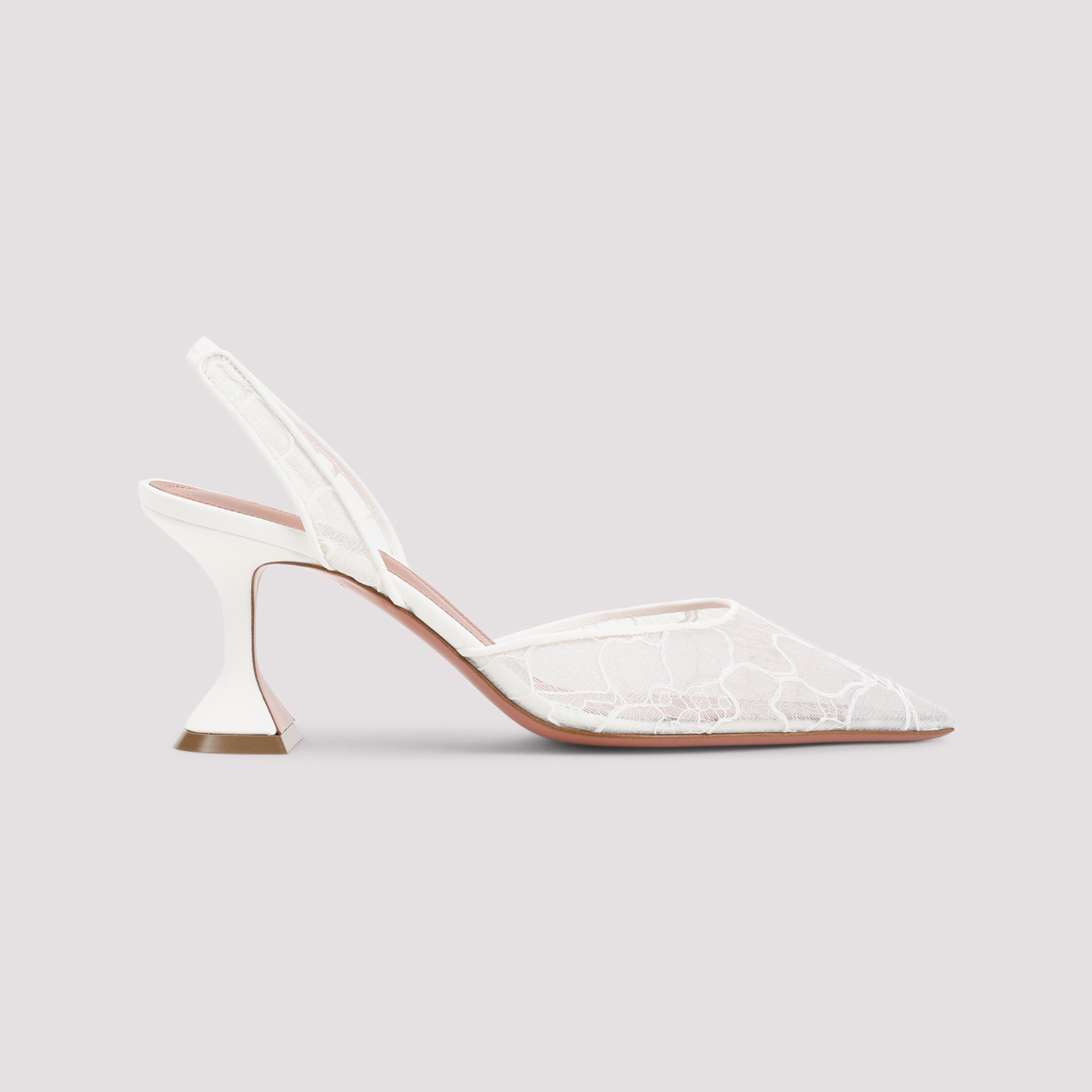 Holli Lace 70 Sling Mules White Leather Mesh