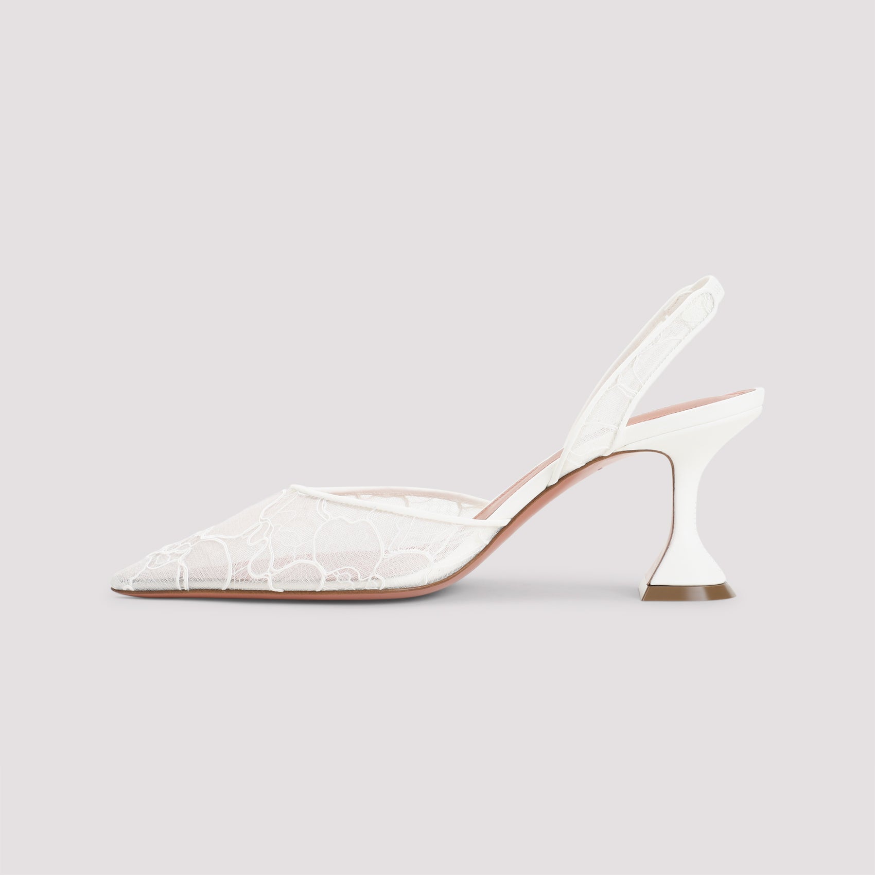 Holli Lace 70 Sling Mules White Leather Mesh