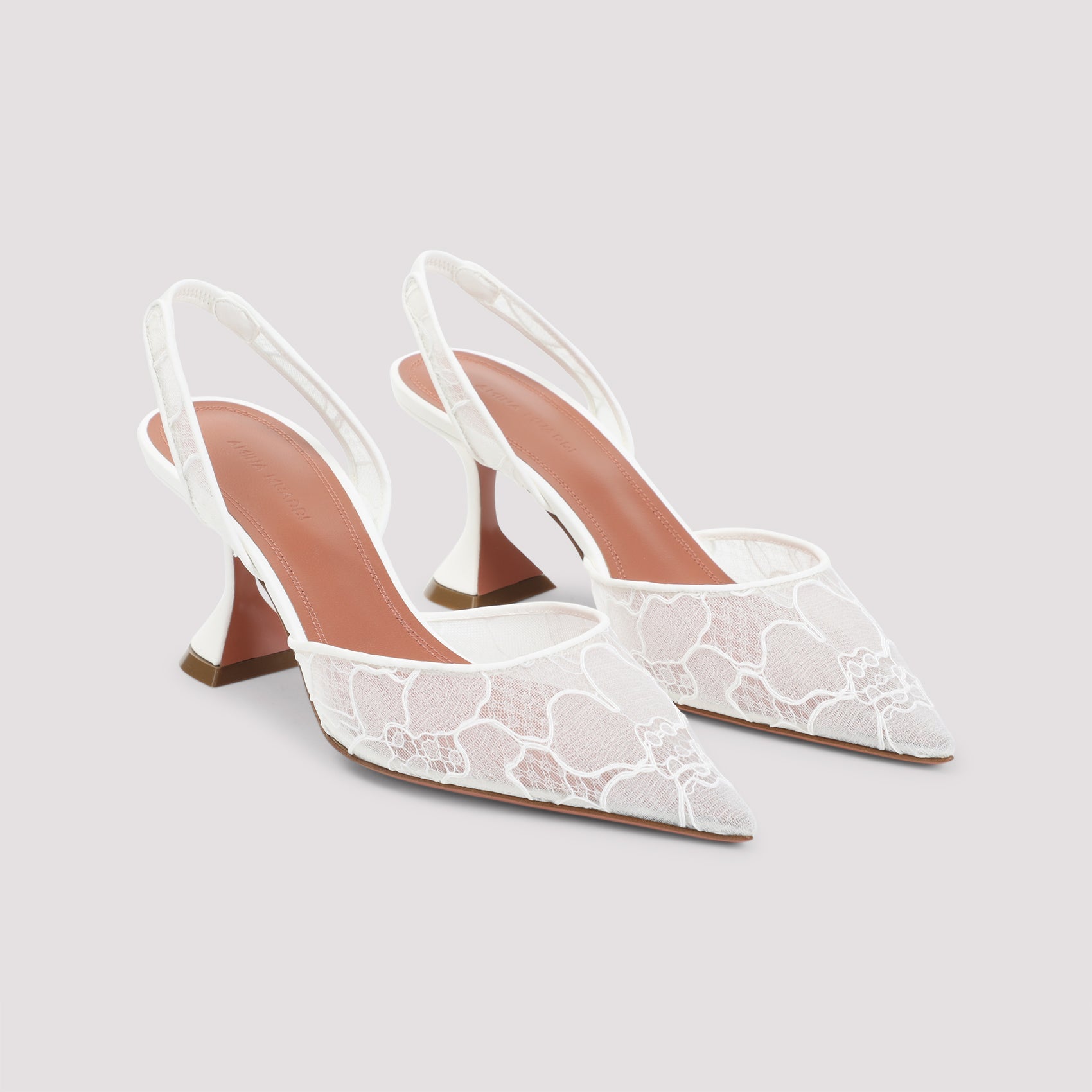 Holli Lace 70 Sling Mules White Leather Mesh