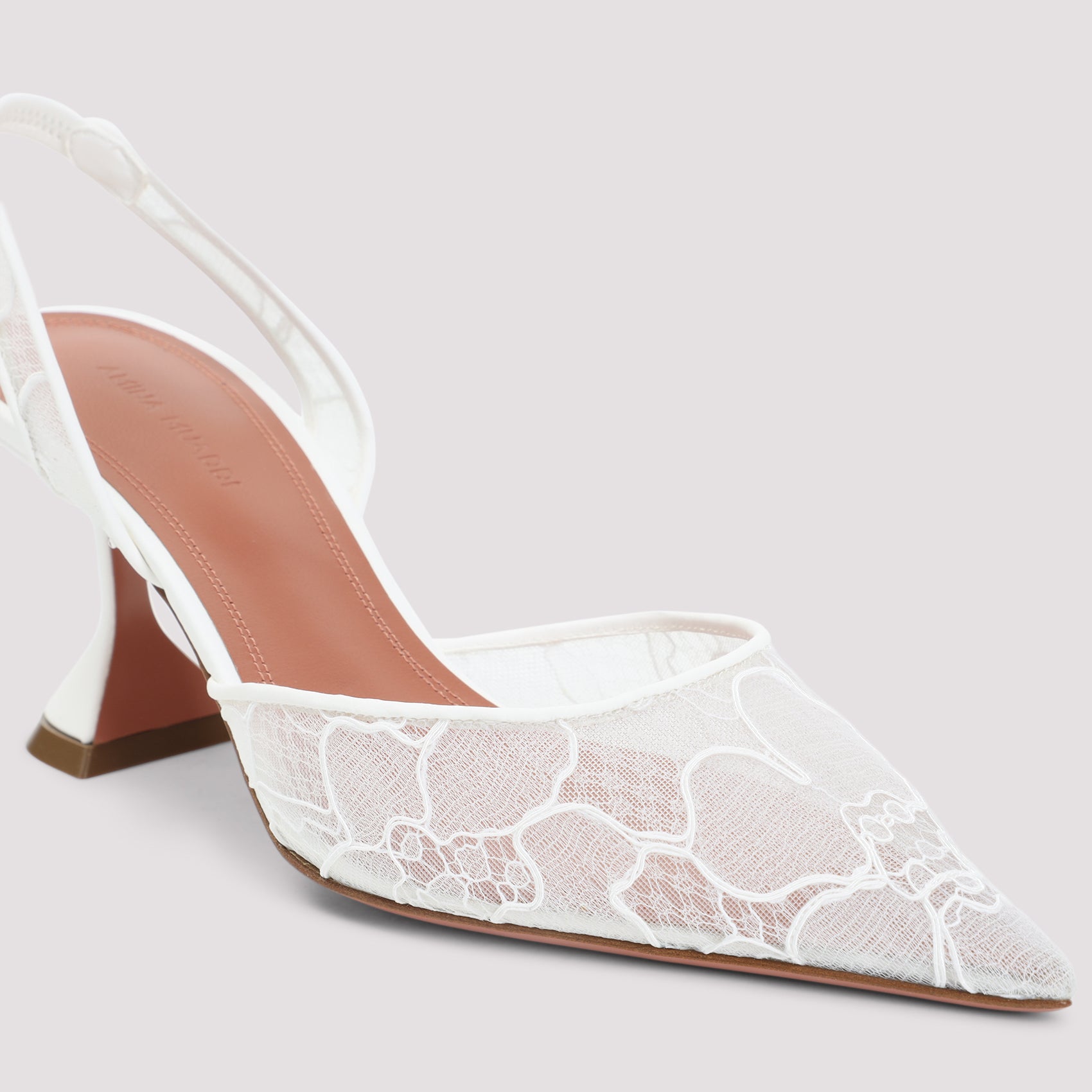 Holli Lace 70 Sling Mules White Leather Mesh