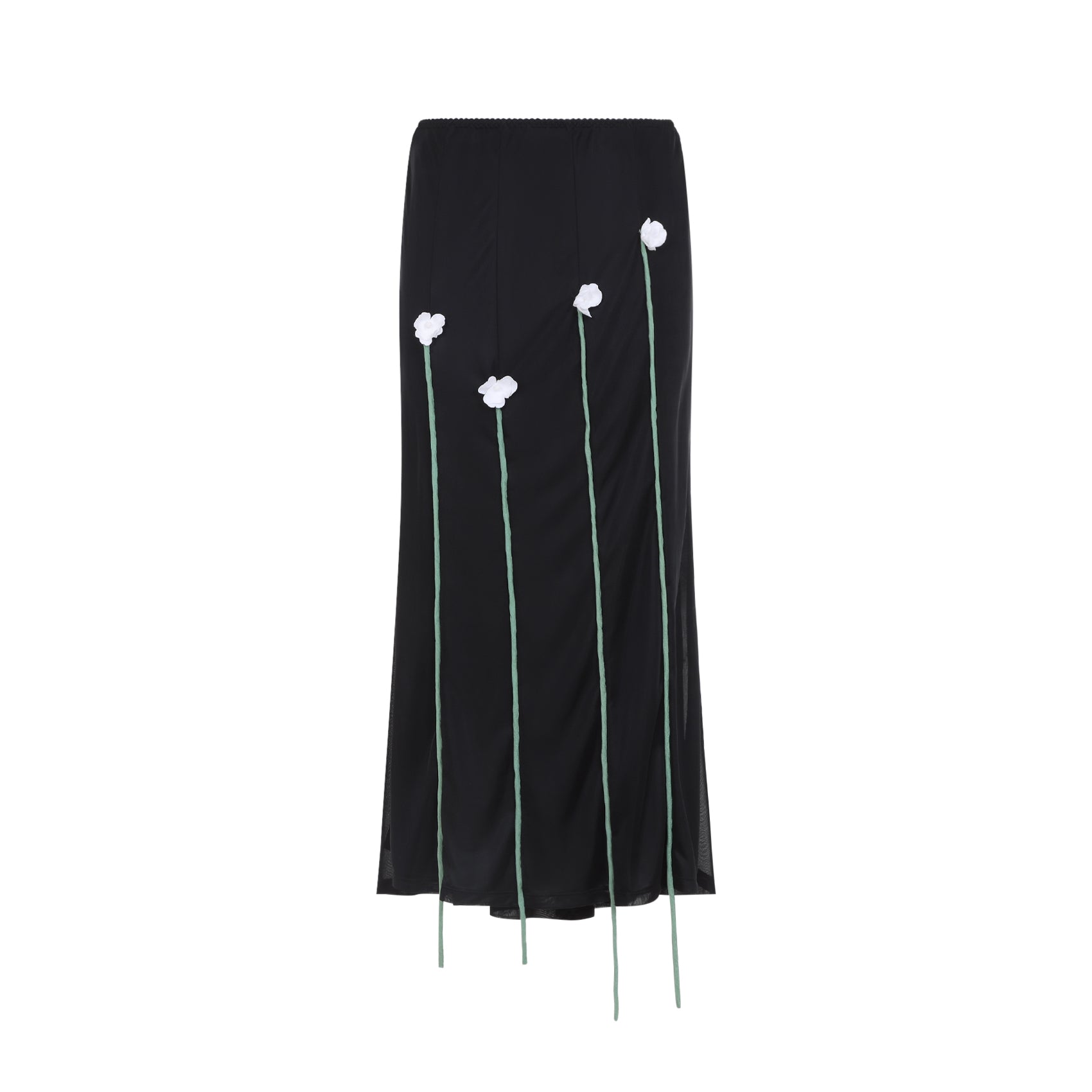 Midi Skirt Flower Details Black Polyester