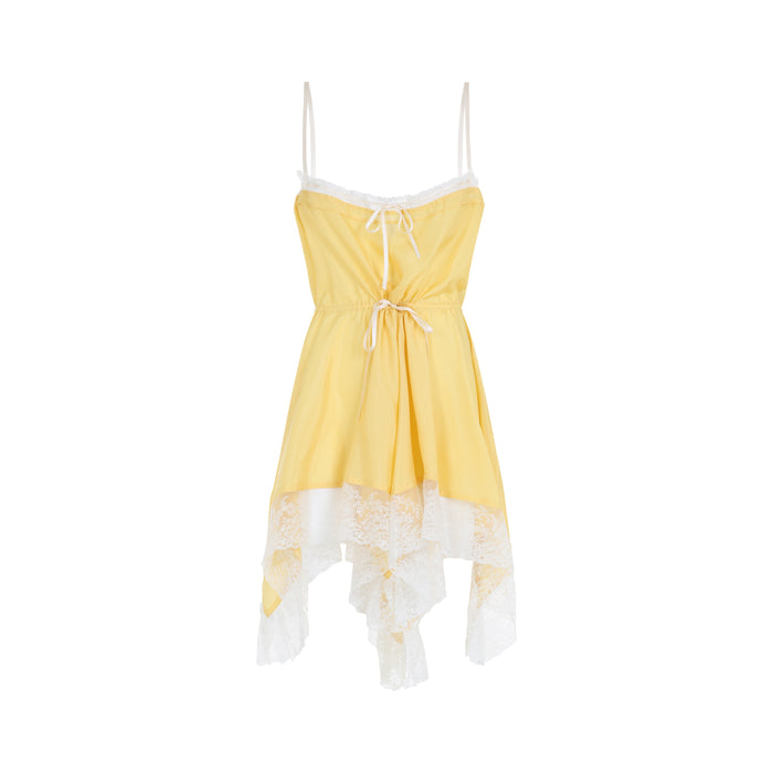 Lace-Detail Strapless Mini Dress Yellow & Orange Silk