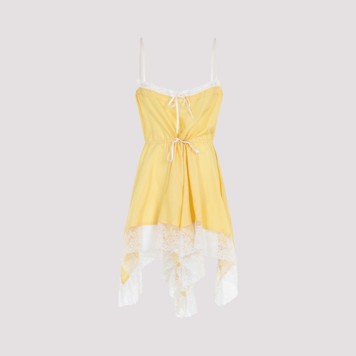 Lace-Detail Strapless Mini Dress Yellow & Orange Silk