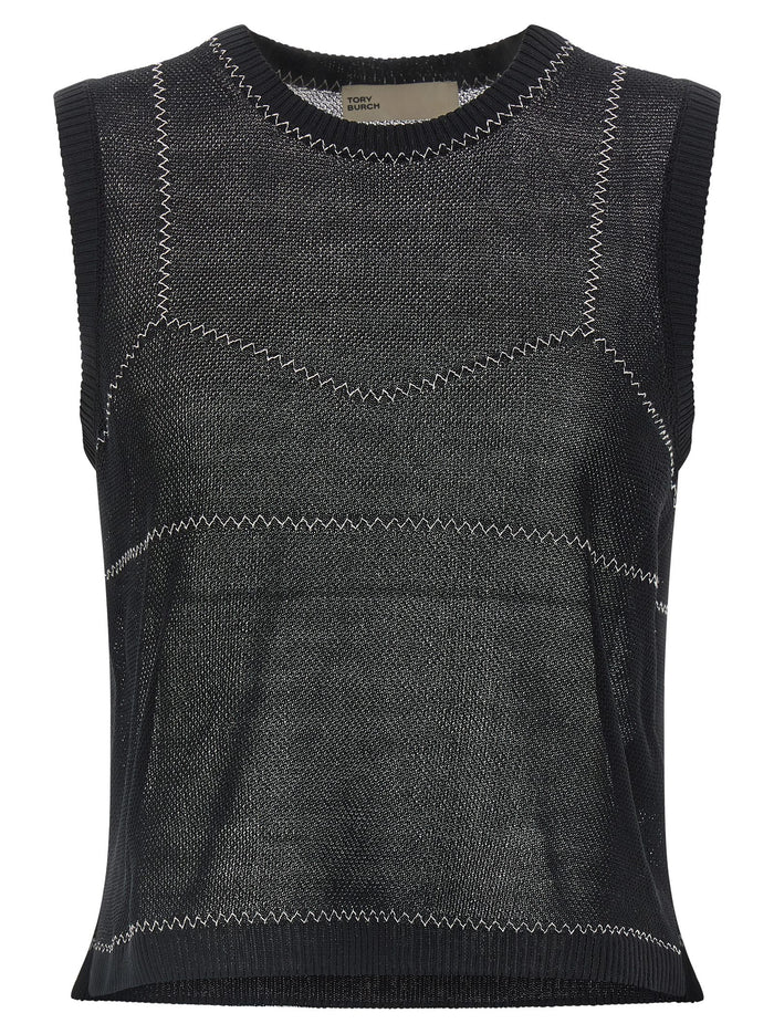 Mesh Top Black Polyamide Cotton Tops